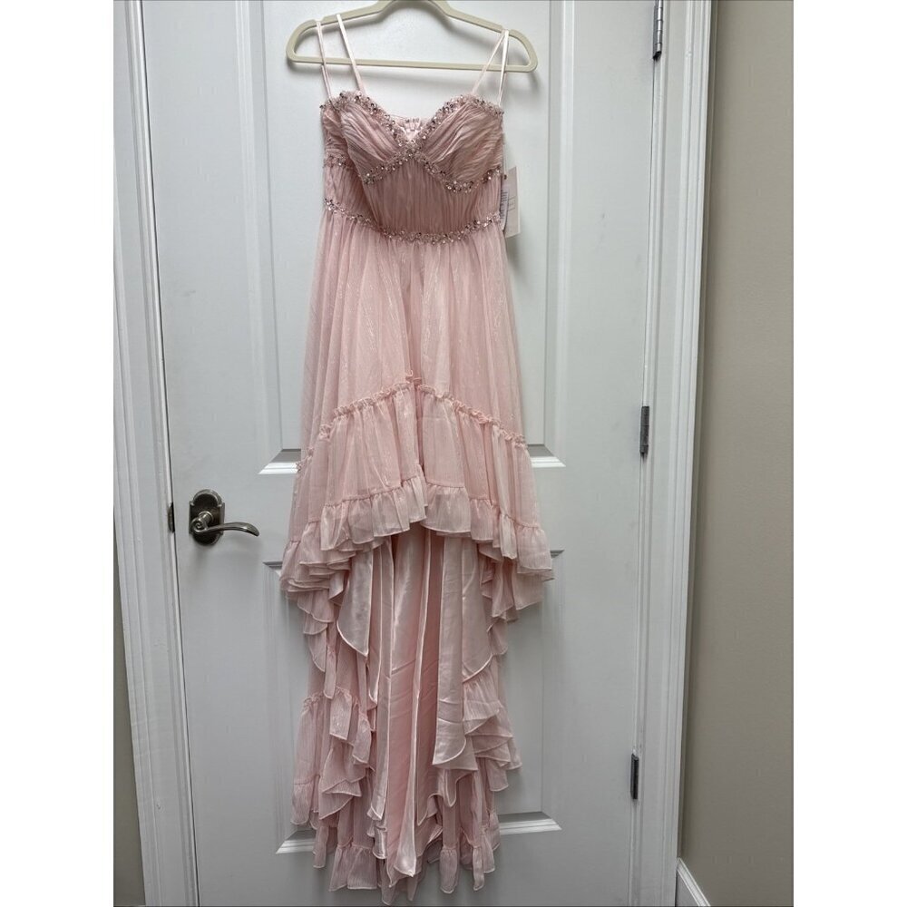 Mac Duggal Blush Pink Strapless High-Low Ruffle Maxi Dress - Picture 5 of 11